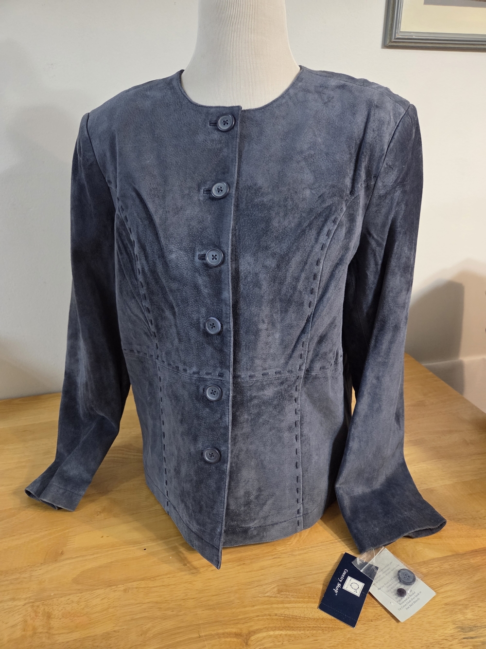 Women's Suede Button-Front Jacket in Indigo Blue
